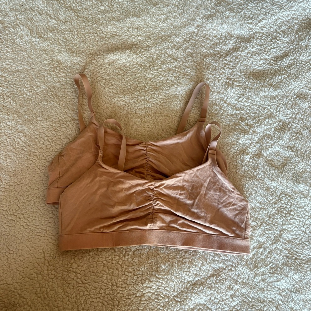 Quince Micromodal Ruched Bralette Women's M Nude Tan Bundle of 2 Wireless